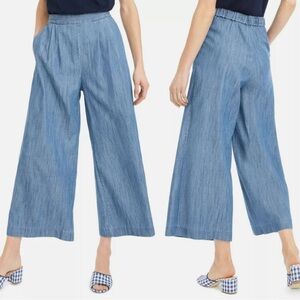J. Crew  Blue Wide-Leg Cropped Chambray Pull-On Pants Cotton Lyocell Size 16 NWT
